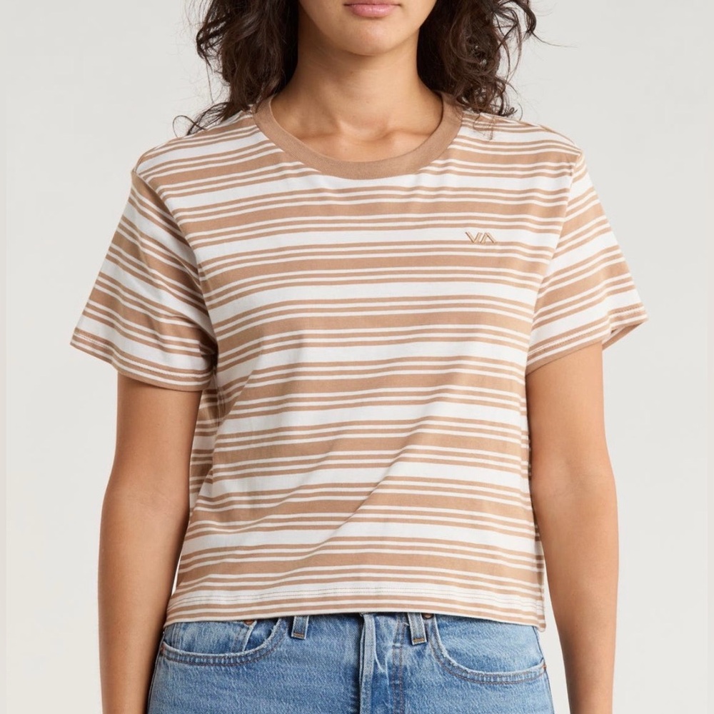 RVCA | Seeing Stripes Short Sleeve Crop Tee in Rustic Brown size Med NWT